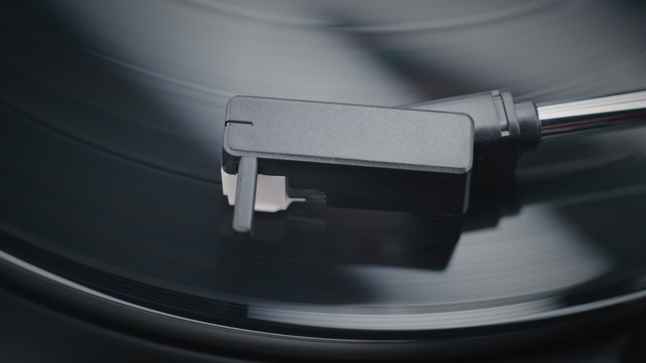 Closeup of a record player turntable
