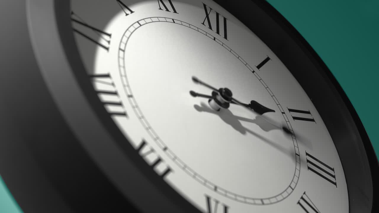 Latin Clock Face on Cyan Blue Aquamarine Celadon Sea-Green Wall in Time Lapse