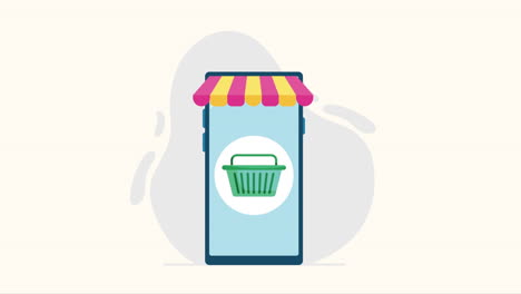 smartphone with ecommerce technology animation