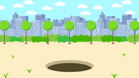 business man fall into the hole. background of town. risk concept. loop illustration in flat style.