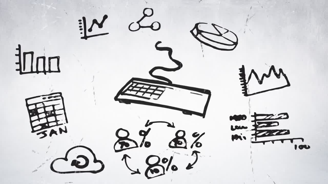 사무실 물체의 검은 그림의 애니메이션