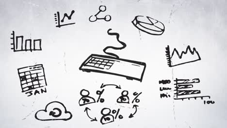 animación de dibujos en negro de objetos de oficina