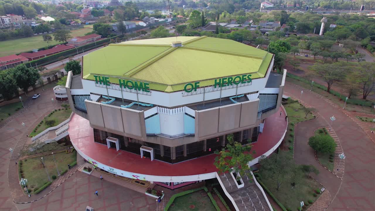 Aerial drone shot of Kenya Nairobi Kasarani's Indoor stadium