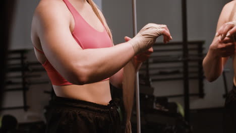 Woman preparing for boxing workout