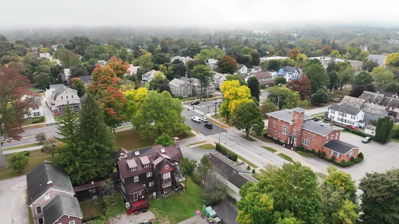aerial over homes and real estate in rutland vermont community