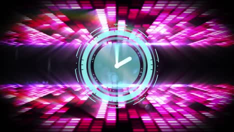 Animation-Der-Uhr-über-Disco-Lichtern