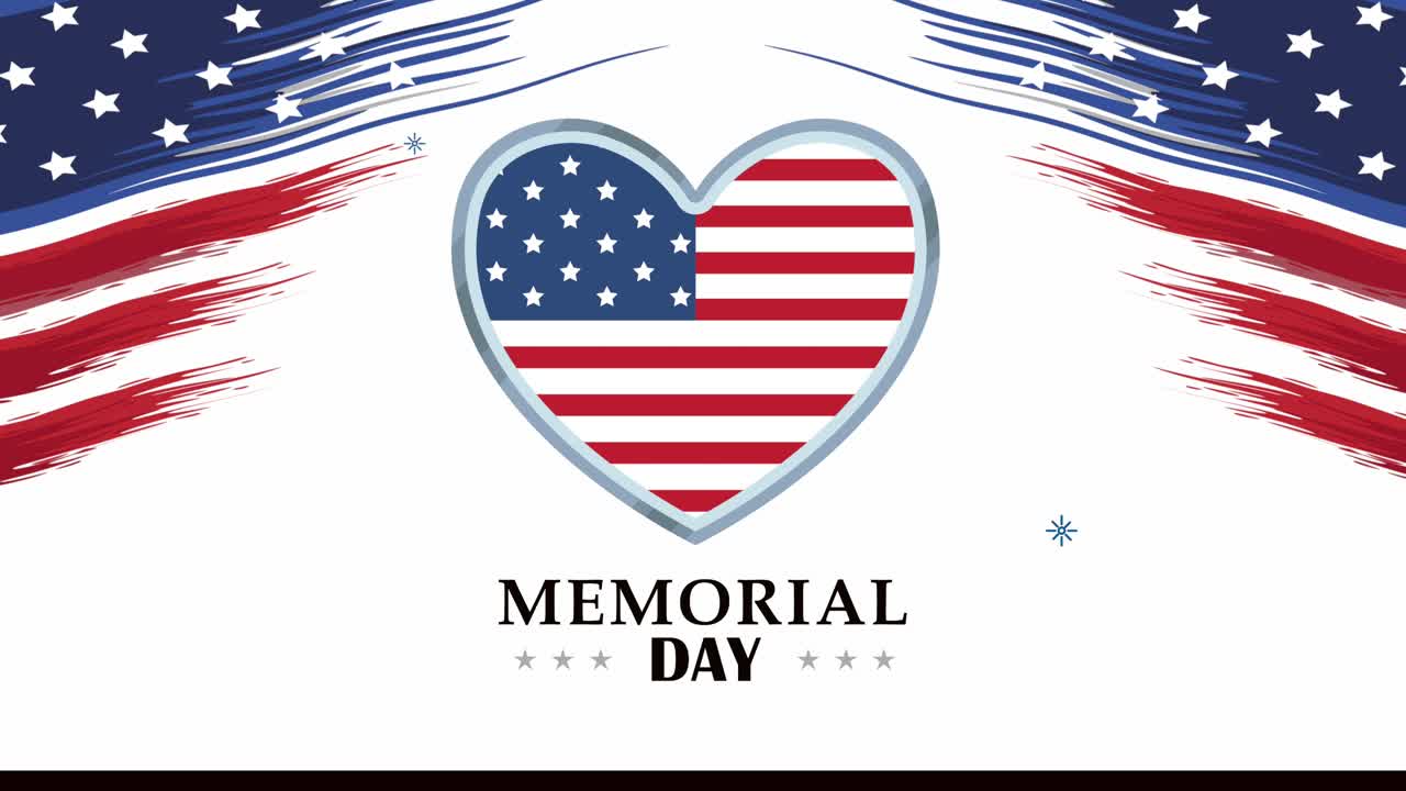 letras del día conmemorativo con la bandera de los estados unidos en el corazón