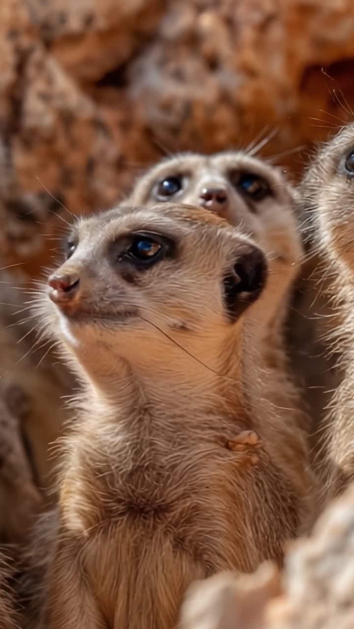 Curious Meerkats Displaying Their Unique Expressions and Interactions in a Natural Habitat Setting, Capturing the Charm of These Social Creatures