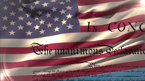 written declaration of independence of the united states and a flag