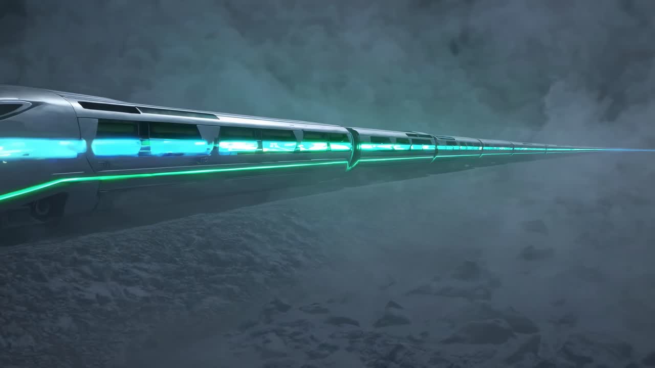 Futuristic Train in a Misty Mountain Landscape