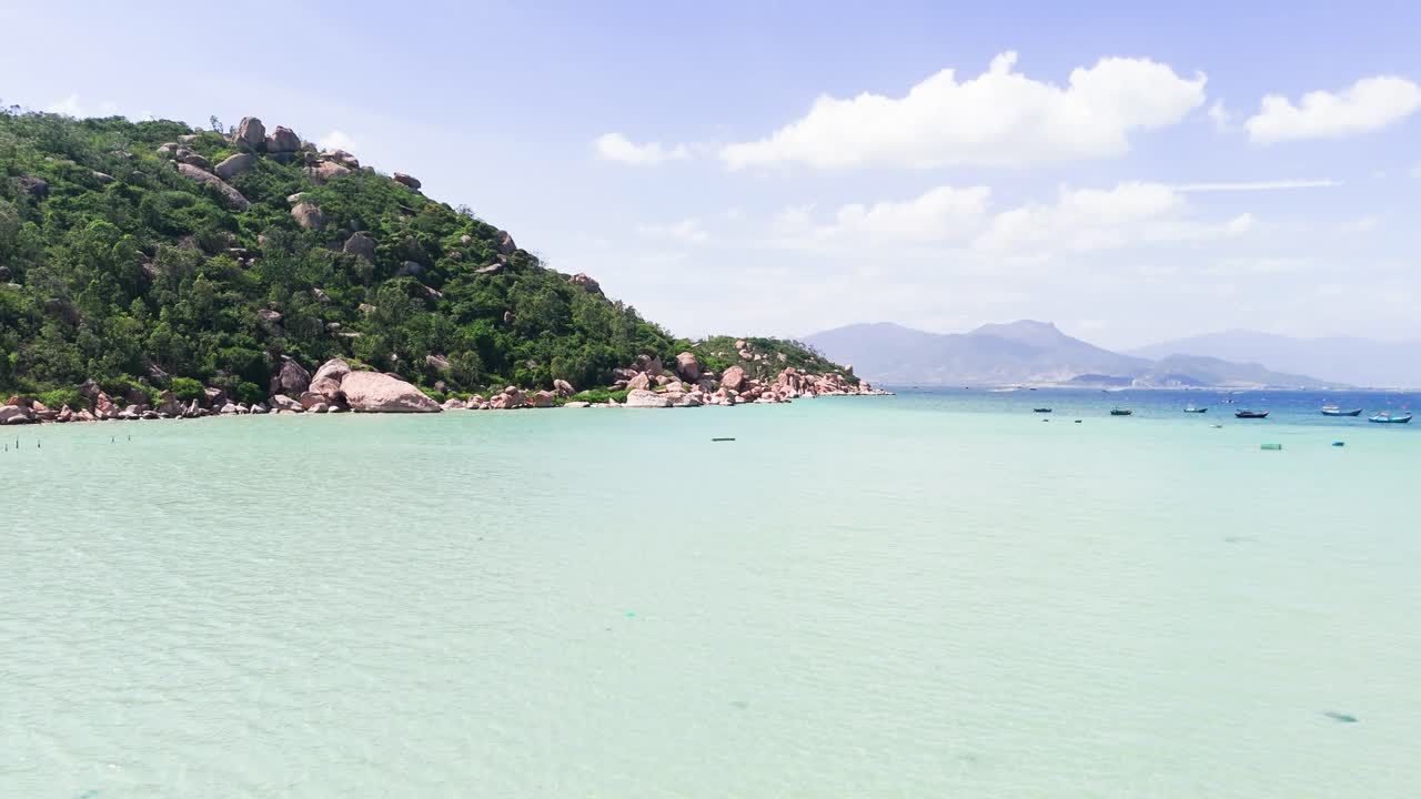 Aerial View Dolly of the Sea in Ninh HảI District.