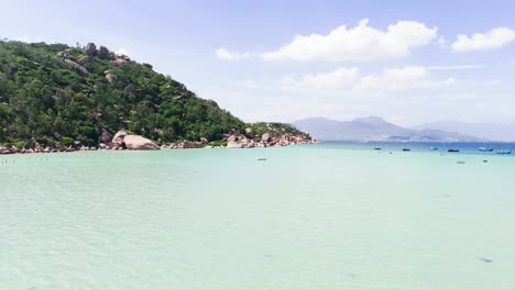 aerial view dolly of the sea in ninh hải district.