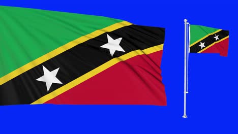 green screen saint kitts and nevis two flags waving kittitian nevisian flagpole animation 3d chroma key