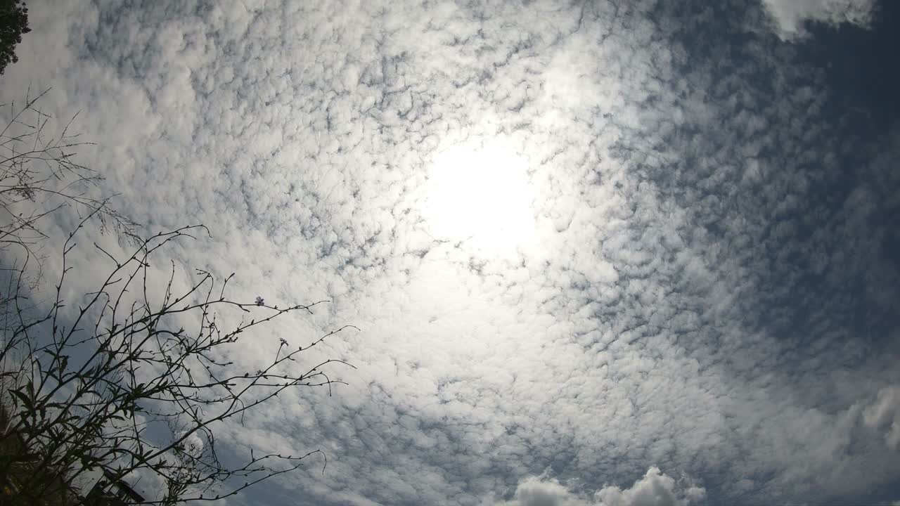 밝은 태양이 빛나고 구름 뒤에 드러나는 구름 풍경의 시간 경과.