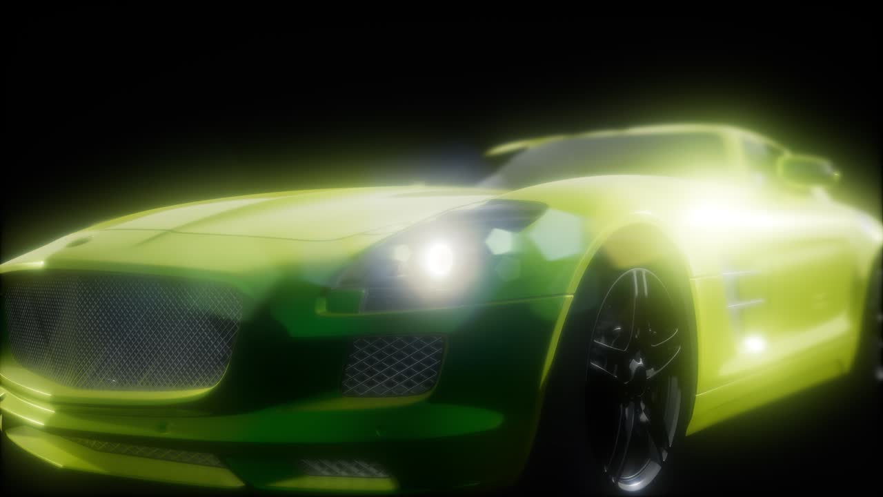 밝은 조명을 가진 어두운 스튜디오에서 럭셔리 스포츠 자동차