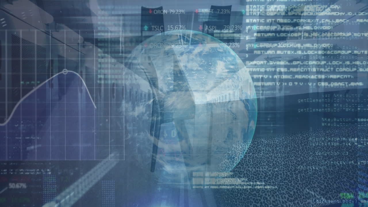 Animation of financial data processing over globe