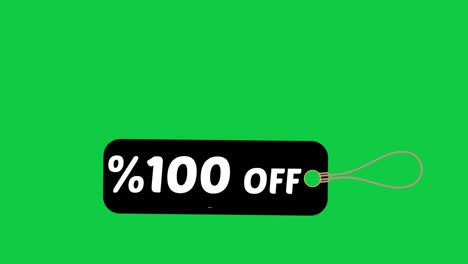 off %100 - moving discount rates on black label - percent 100 - shopping icons set - sale tag - number %100 - black sale tag spinning on green background - %100 sale - waving discount label - discount shopping sign