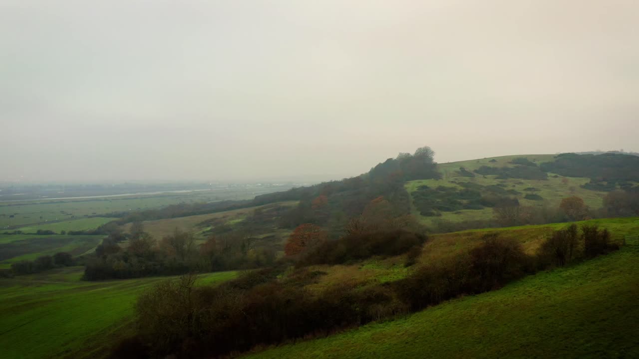 Aerial Hadleigh Castle froward flight over valley DJI Mavic 2 Pro 4K
