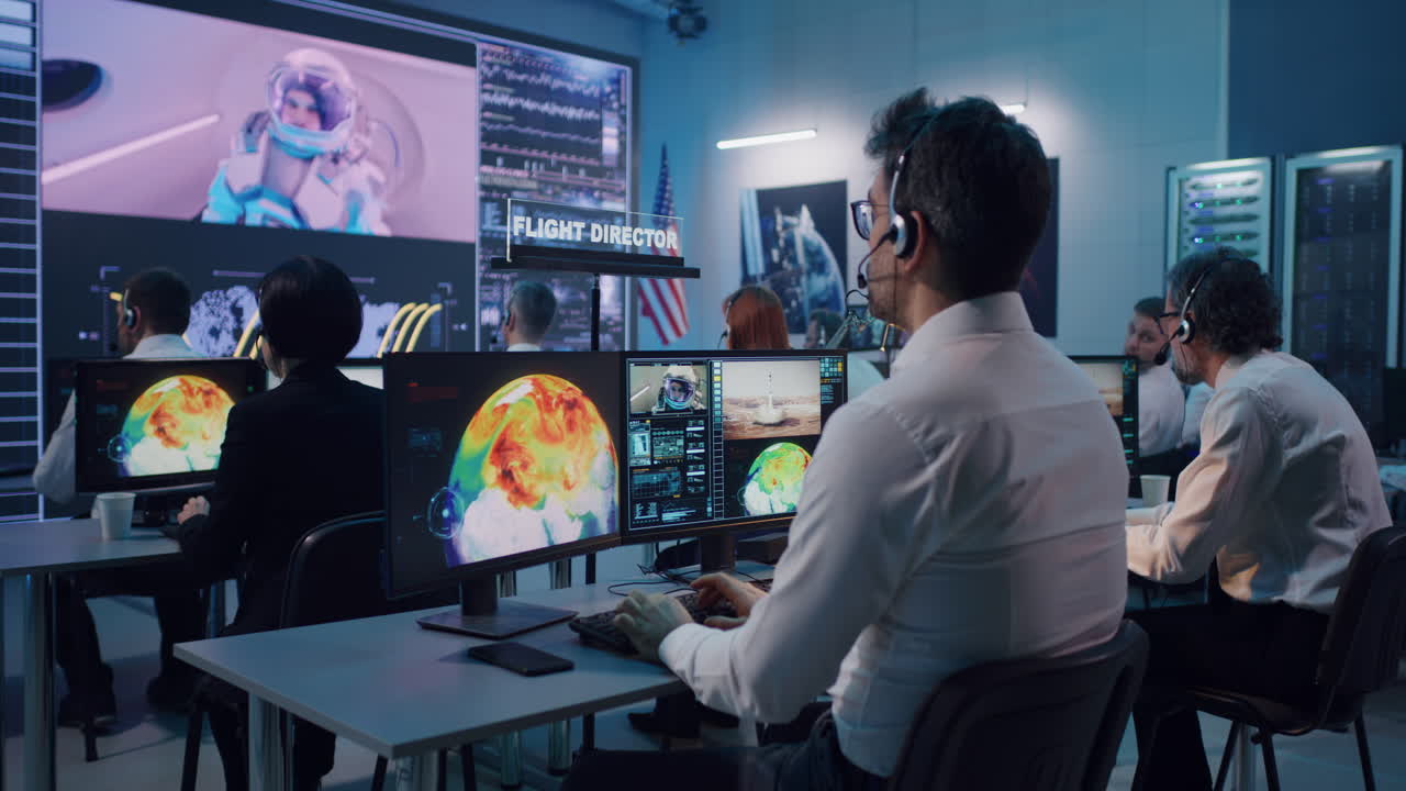 Mission Control Team Monitoring Spacecraft