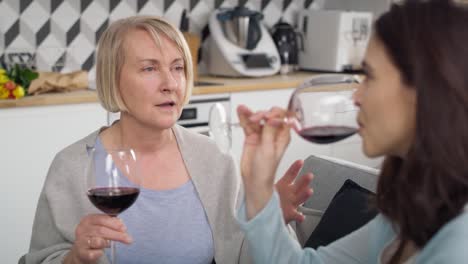 Video-Von-Frauen-Aus-Zwei-Generationen,-Die-Zu-Hause-Wein-Trinken