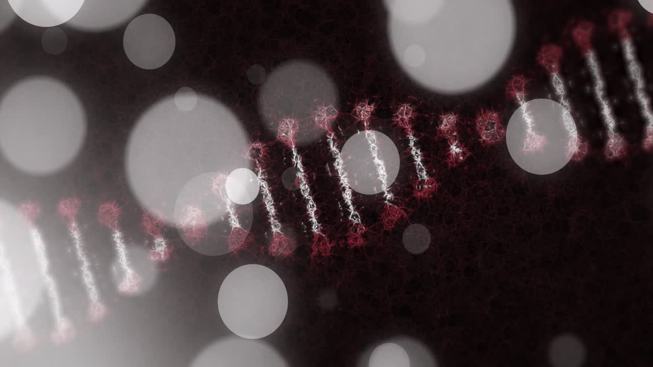 Animazione di un'elica di DNA rotante con bagliori dell'obiettivo su sfondo nero