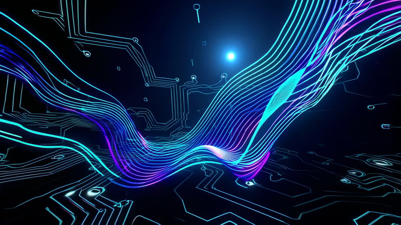 Abstract Circuit Board Design with Glowing Lines