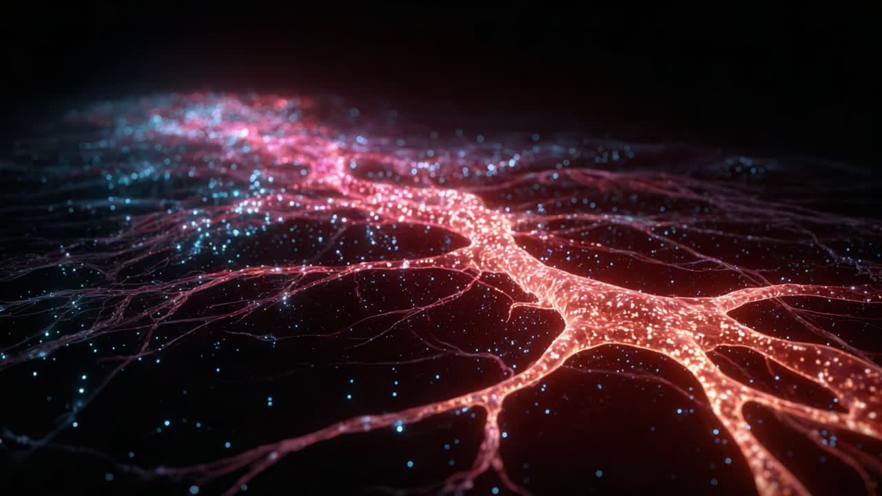 A Stunning Visualization of Bioluminescent Networks: Exploring the Intricate Patterns of Light and Connectivity in a Digital Neural Landscape