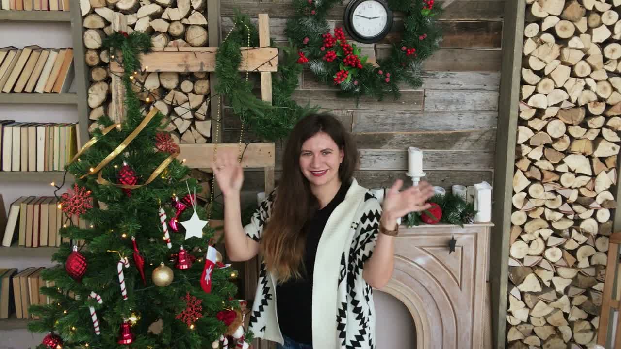 Christmas Scene with Woman and Decorations