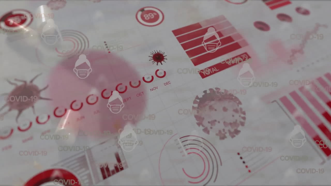 animación de la cabeza con máscara facial y pastillas sobre procesamiento de datos en fondo blanco