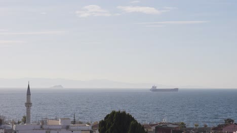 istanbul cityscape with a ship in the distance