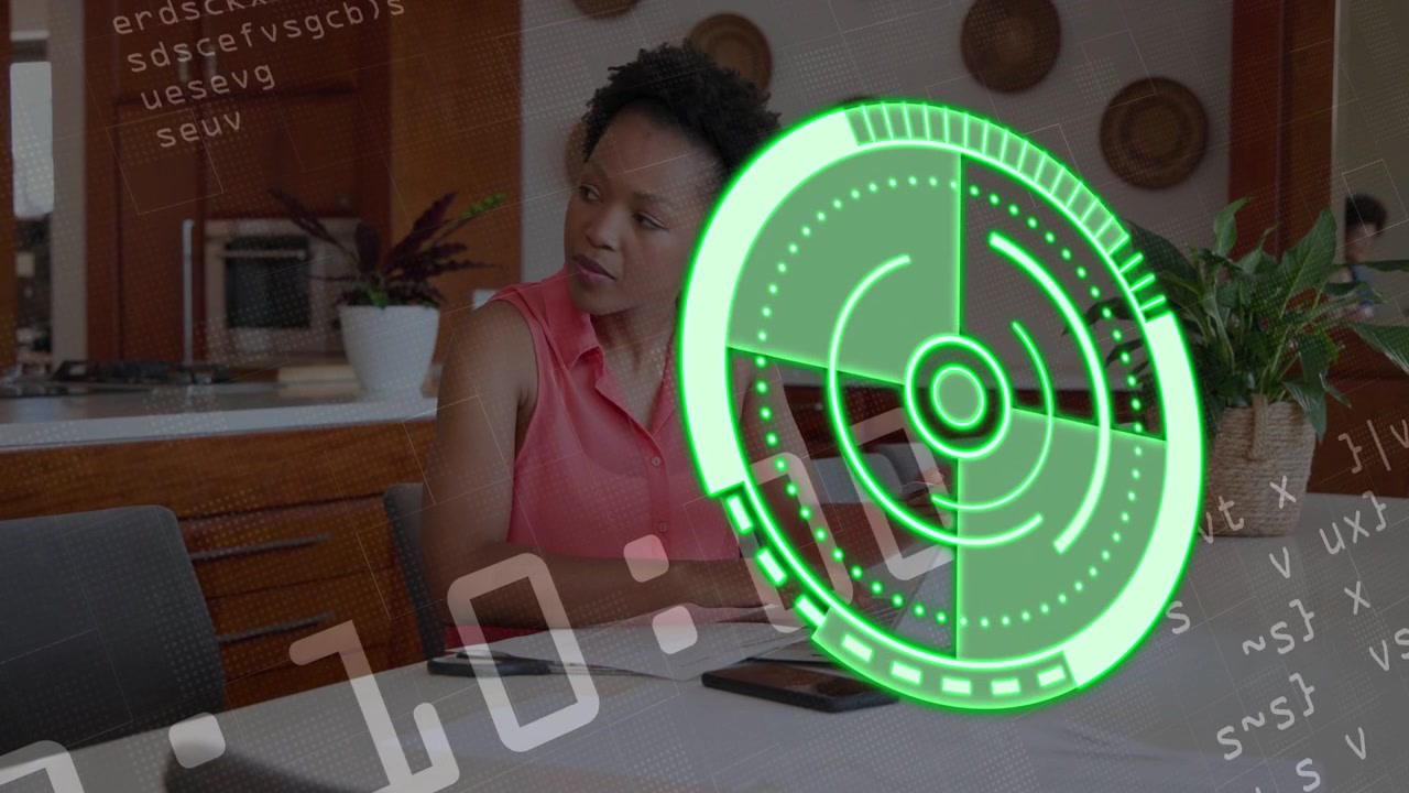 Countdown starting, woman reaching for pen and marking docs on table while HUD guiding IT review