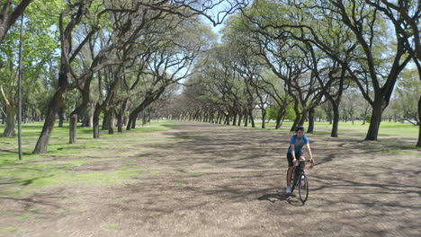 aerial view of athlete cycling on alley in the park