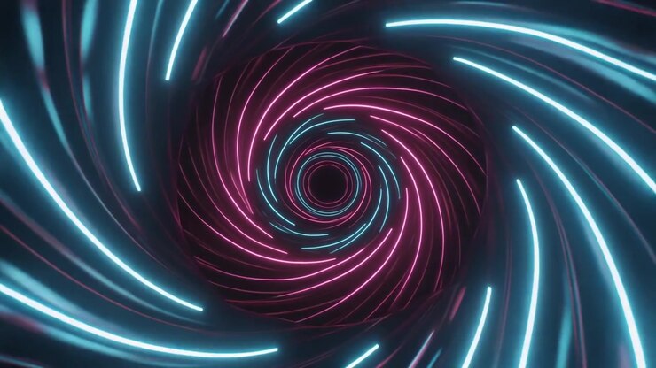 Abstract Neon Spiral Tunnel with Pulsing Pink and Blue Lights