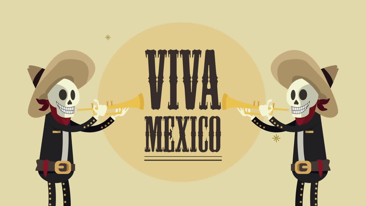 viva mexico letras con mariachis tocando trompetas