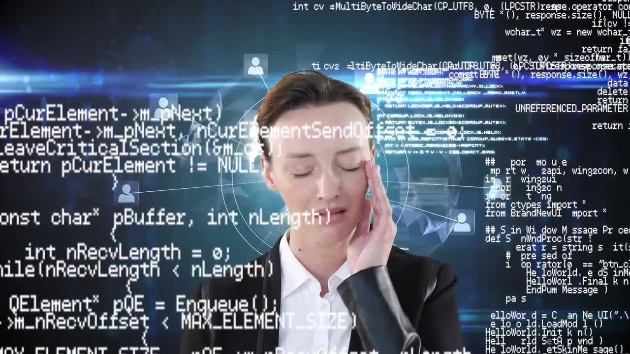 백인 사업가와 검은색 배경의 지구상에서 데이터 처리의 애니메이션