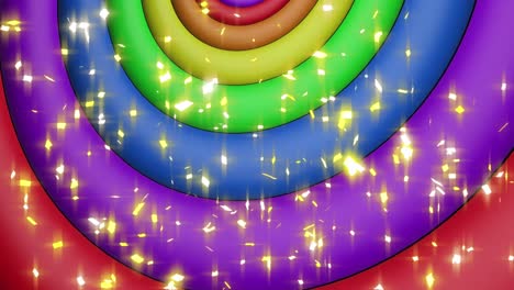 animation of confetti over rainbow circles and colours moving on seamless loop