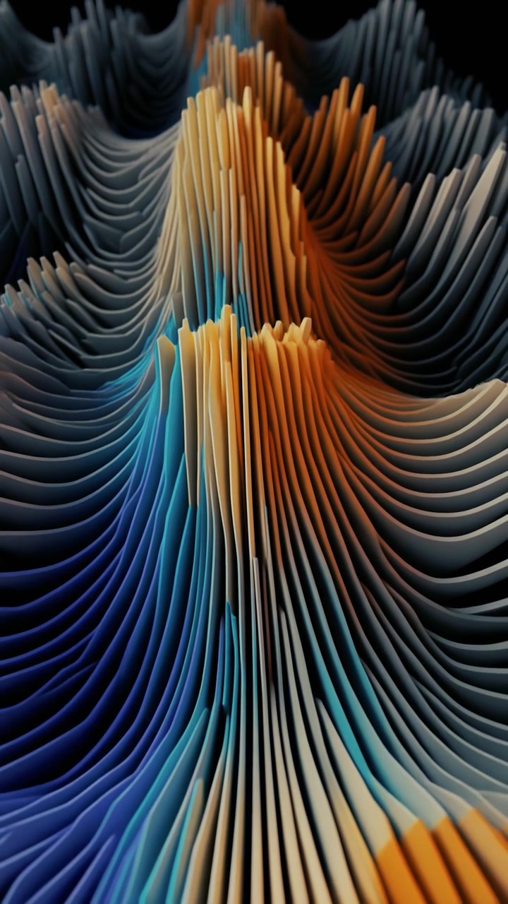 Abstract Digital Landscape with Undulating Blue and Orange Waves