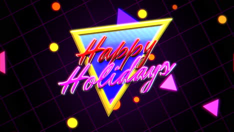 Happy-Holidays-with-neon-retro-triangles-and-grid-in-80s-style