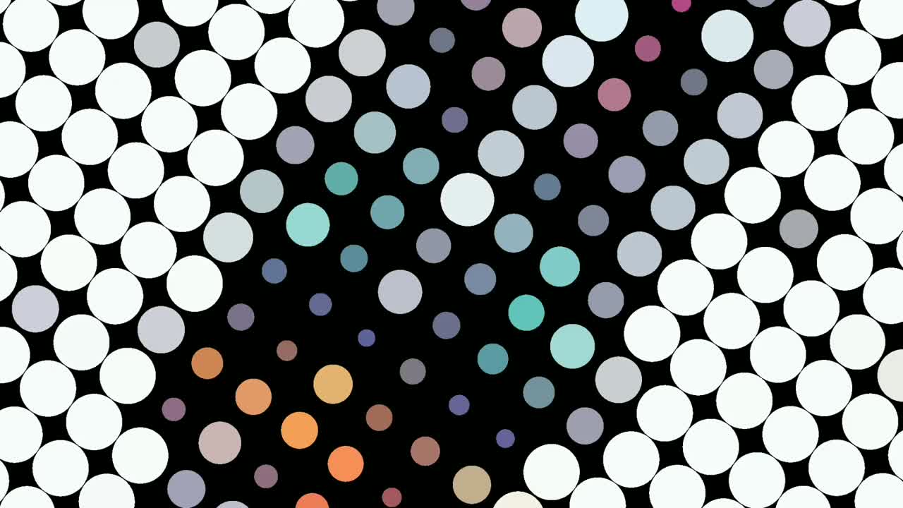 Hypnotic effect of a mesh of white and colored circles flashing