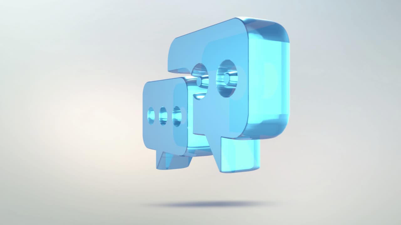 대화 아이콘은 유리로 만들어져 있습니다.알파 채널 파란색-녹색으로 투명하게 회전하는 대화 아이컨.