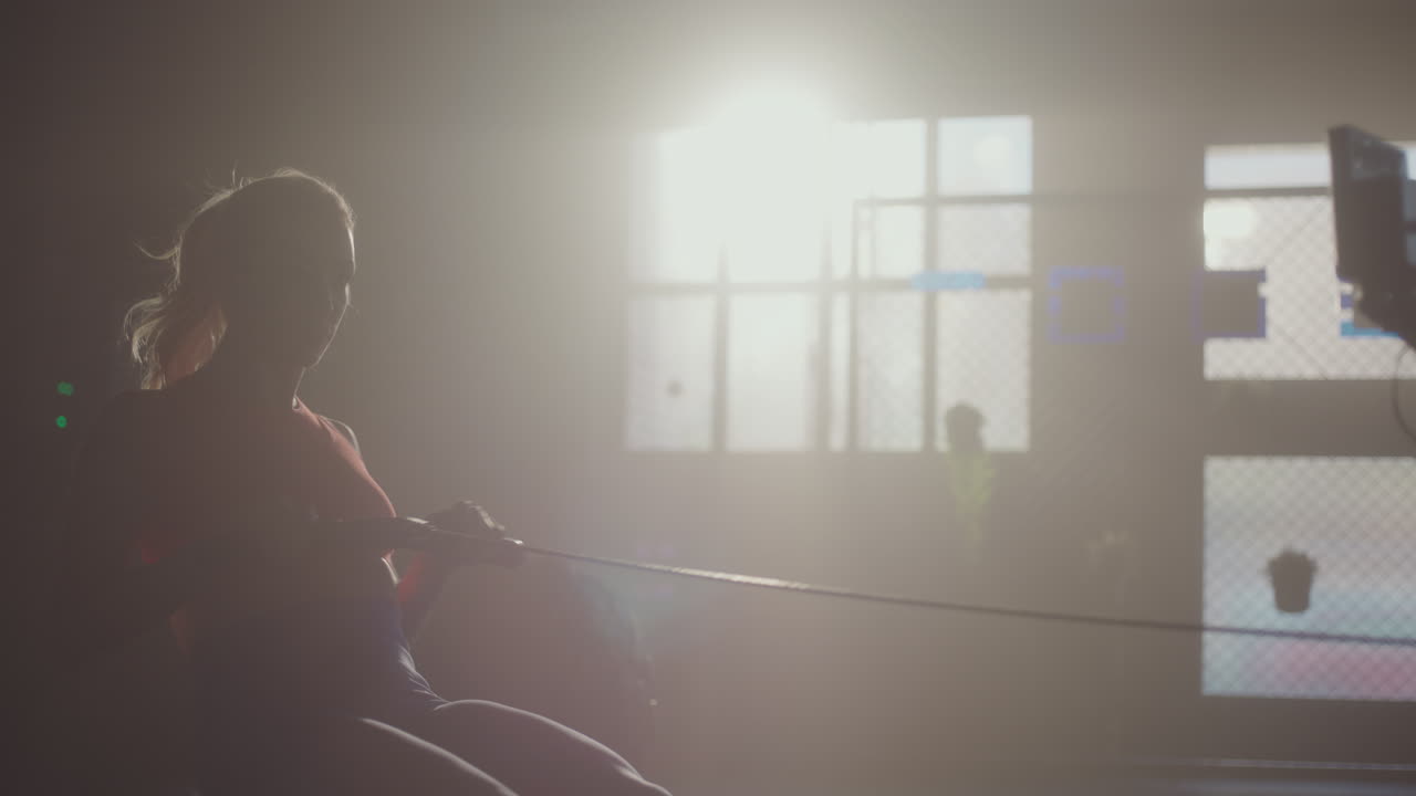 Woman Working Out on a Rowing Machine