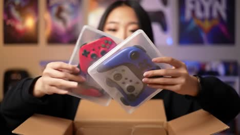unboxing excitement: discovering new game controllers and collectibles in a surprise package reveal