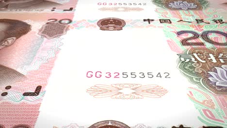 banknotes of twenty renminbi chinese rolling on screen, cash money, loop