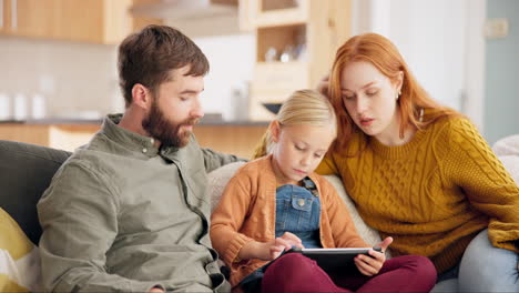 Digital-tablet,-relax-and-parents-with-their-child