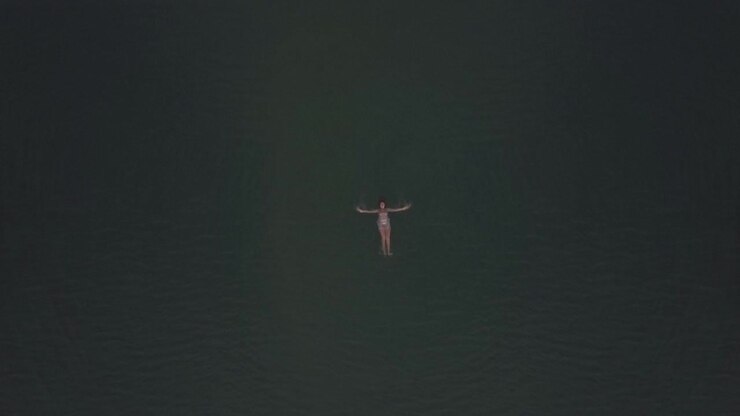 Aerial view of woman swimming in the sea