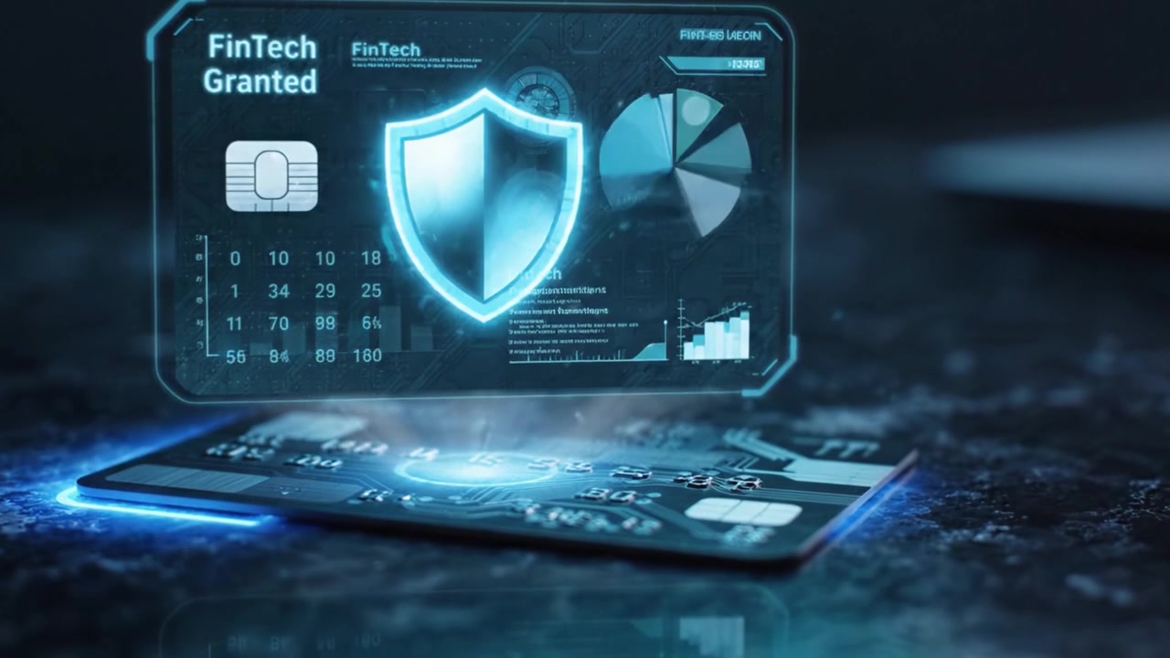 Futuristic Financial Card Interface with Advanced Security Features and Digital Graphics, Showcasing Innovative FinTech Solutions and Transactions in a Modern Setting