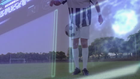 soccer player on field with digital data and colorful light animation overlay