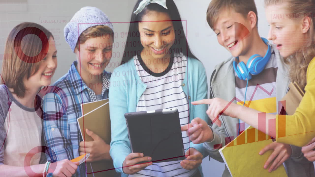 análisis de datos y gráficos de animación sobre diversos estudiantes que utilizan tableta