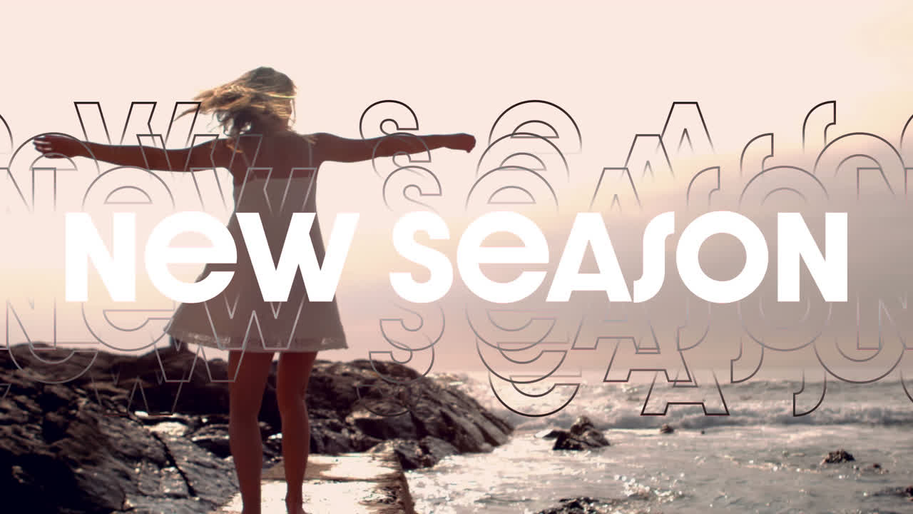 animación de la nueva temporada texto sobre mujer feliz en la playa