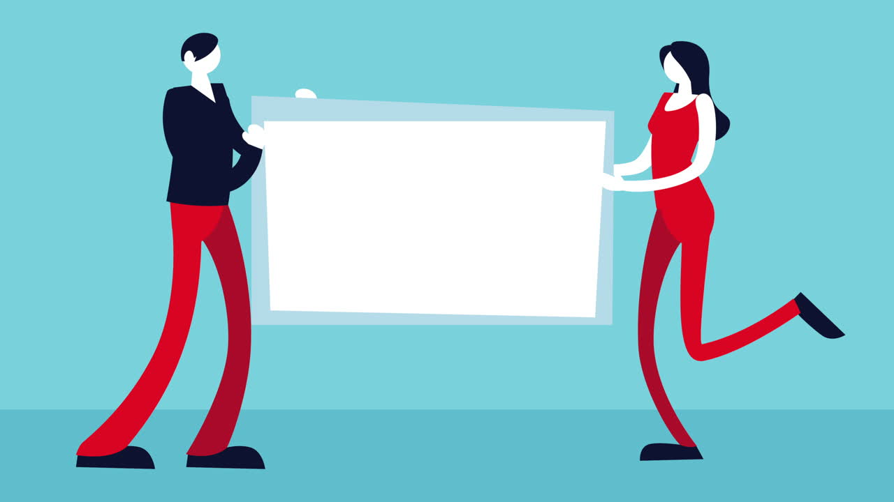 dos personas sosteniendo un cartel en blanco